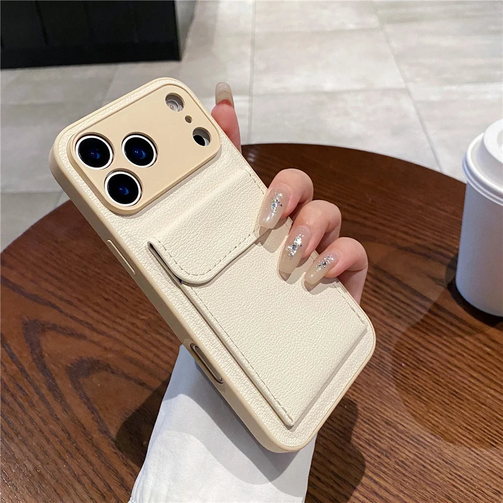 Leather Card Holder Wallet Lens Protection iPhone Case