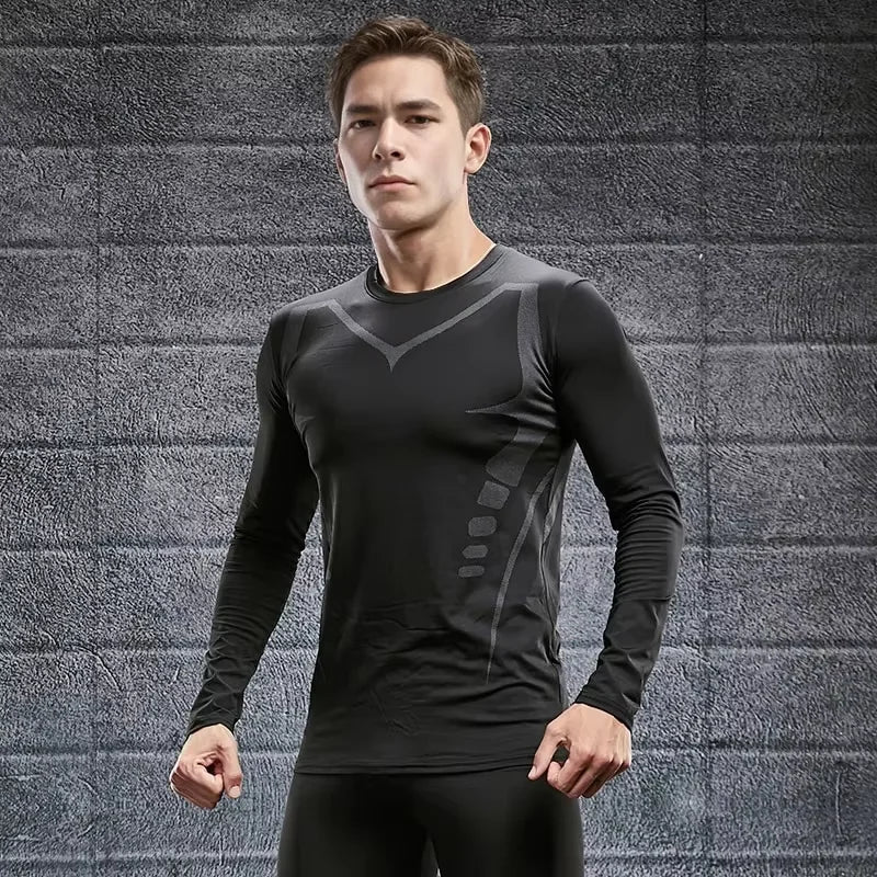 Men Compression Running T Shirt Quick Dry Gym Fitness Training Sport Tee