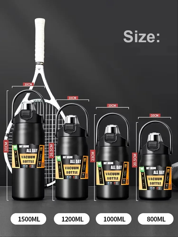 Stainless Steel Vacuum Insulated Water Bottle 800ml 1000ml 1500ml Leakproof Thermal Flask with Straw