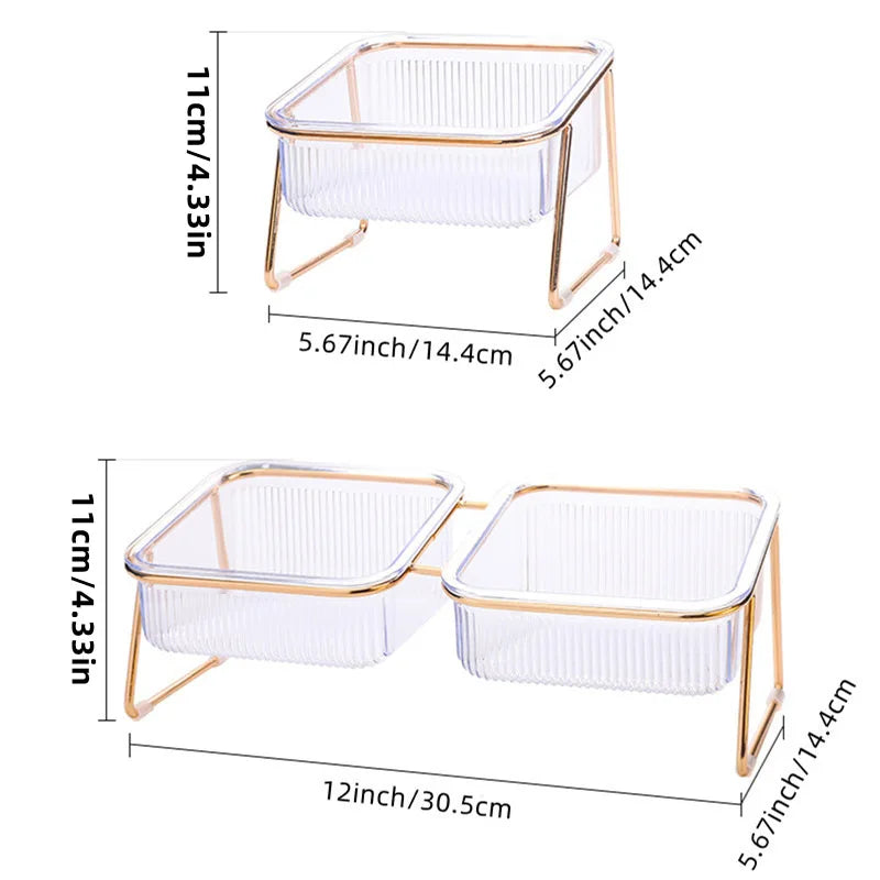 Transparent Raised Double Pet Bowl with Golden Stand