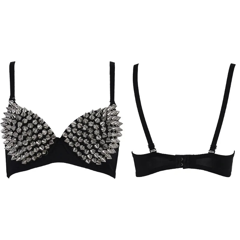 Women Punk Rivet Bralette Gothic Push Up Bra Top Sexy Lingerie Nightclub Party Wear