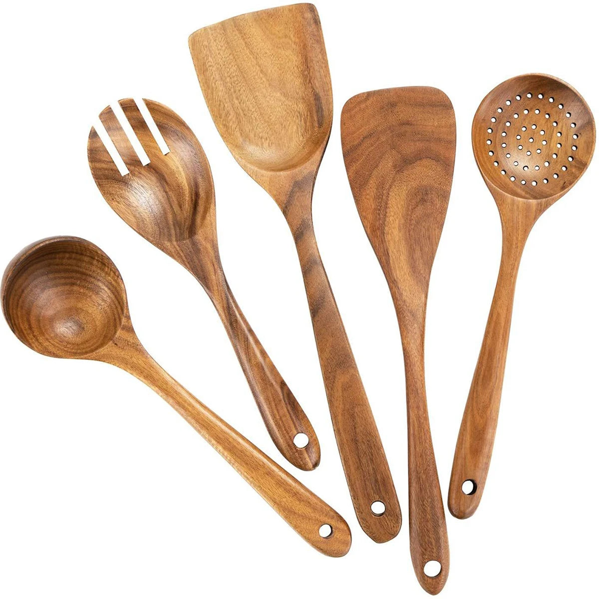 Wooden Kitchen Utensil Set Spatula Spoon Fork with Storage Bucket