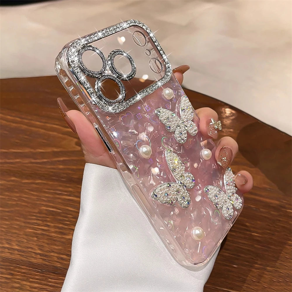 Diamond Butterfly Clear Plated Silicone iPhone Case