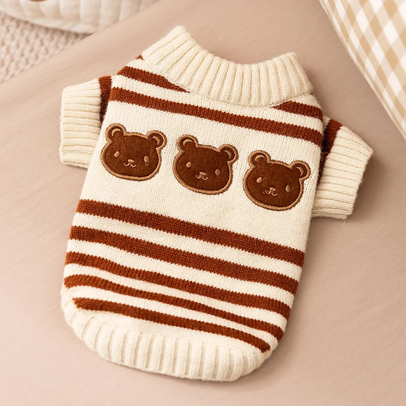 Bear Print Dog Knitted Sweater Warm Coat for Small Dogs