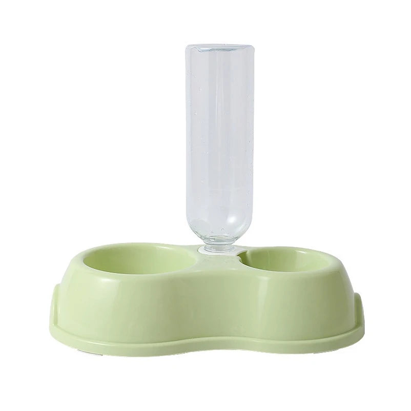 Pet Automatic Feeder Bowl with Water Dispenser Raised Double Dish for Dog Cat