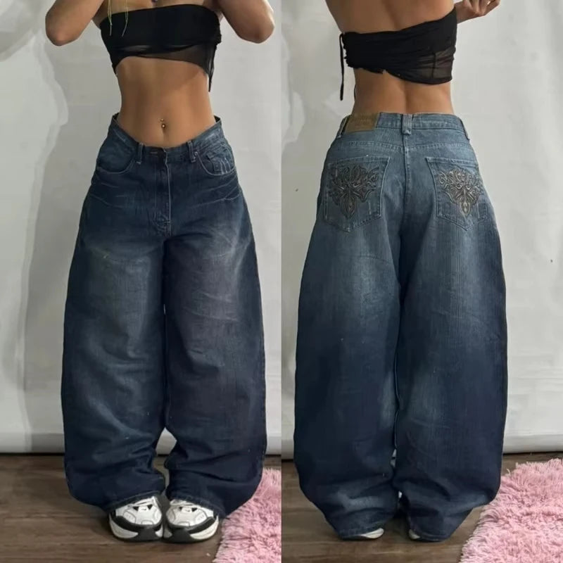 Women Oversized Baggy Jeans Y2K High Waist Wide Leg Vintage Streetwear Pants