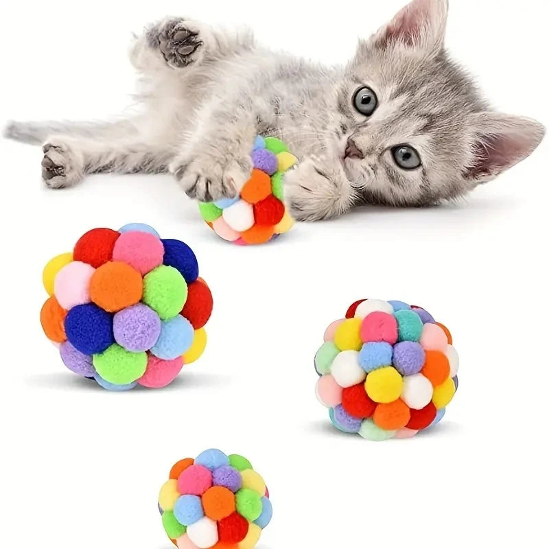 Cat Plush Ball Toy Elastic Bell Ball Colorful Wool Interactive Cat Toy