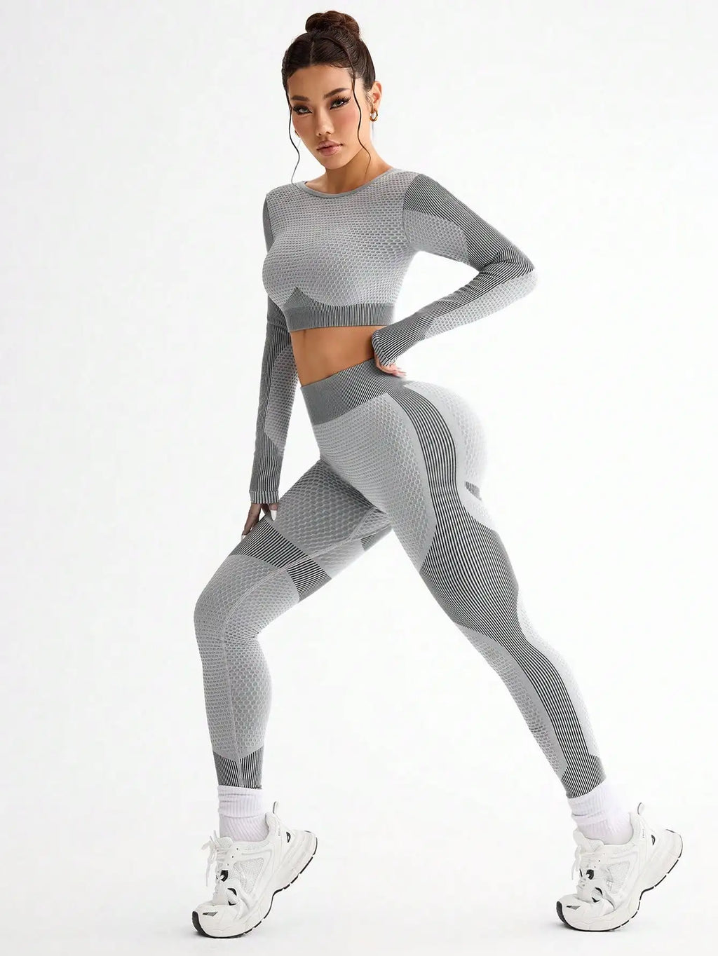 2pcs Women Seamless Yoga Set Sports Running Fitness Outfit Breathable Activewear