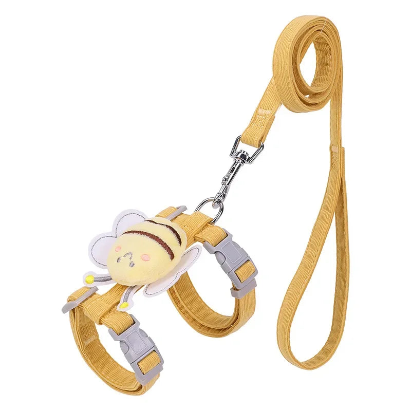 Cat Harness and Leash Set Adjustable Cartoon Bee Design for Small Pets