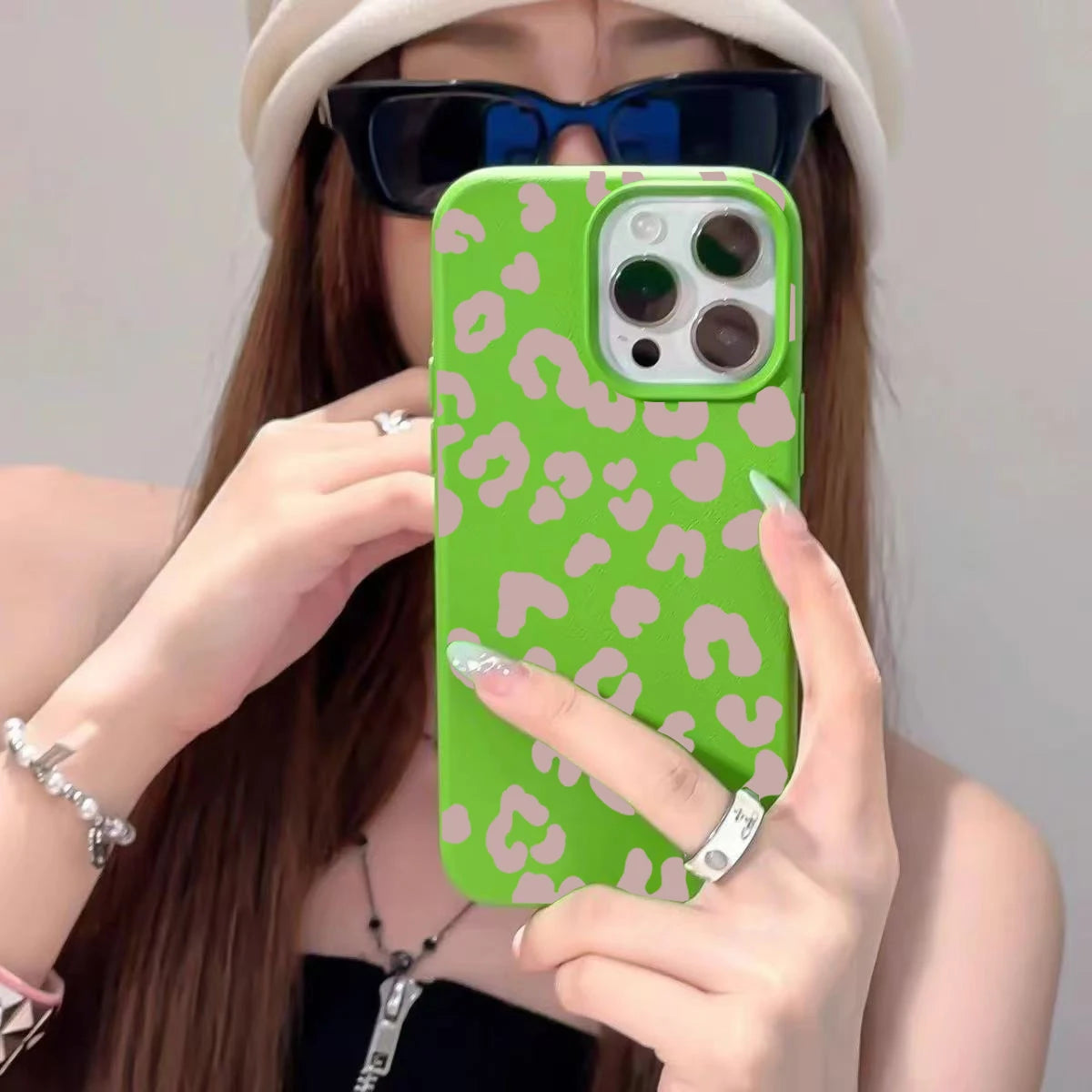 Pink Leopard Lichee Pattern Silicone iPhone Case