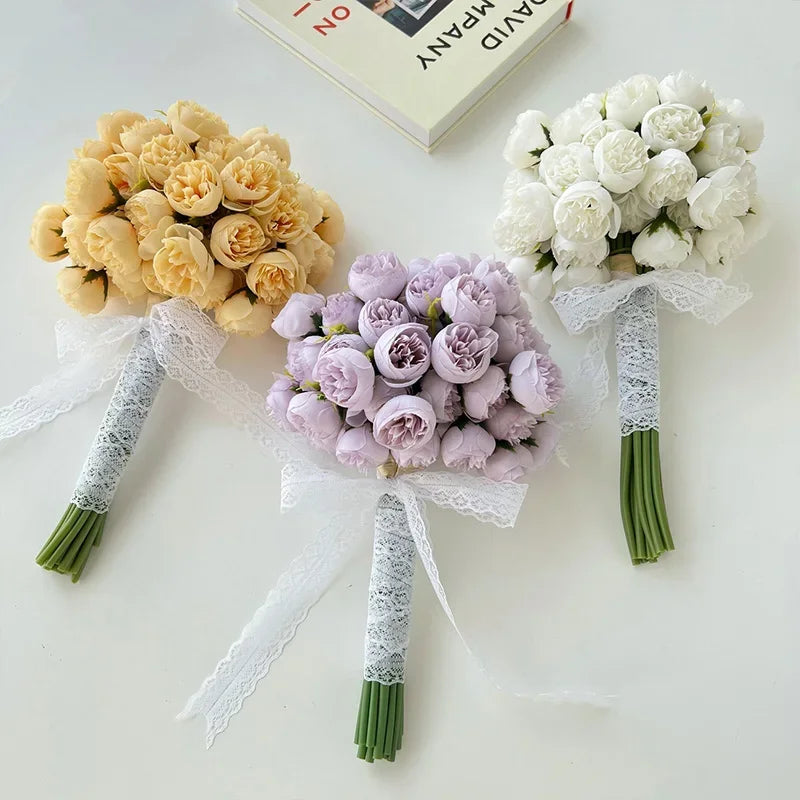 Artificial Pink Peony Rose Bouquet Silk Flowers 27 Heads Home Wedding Decor