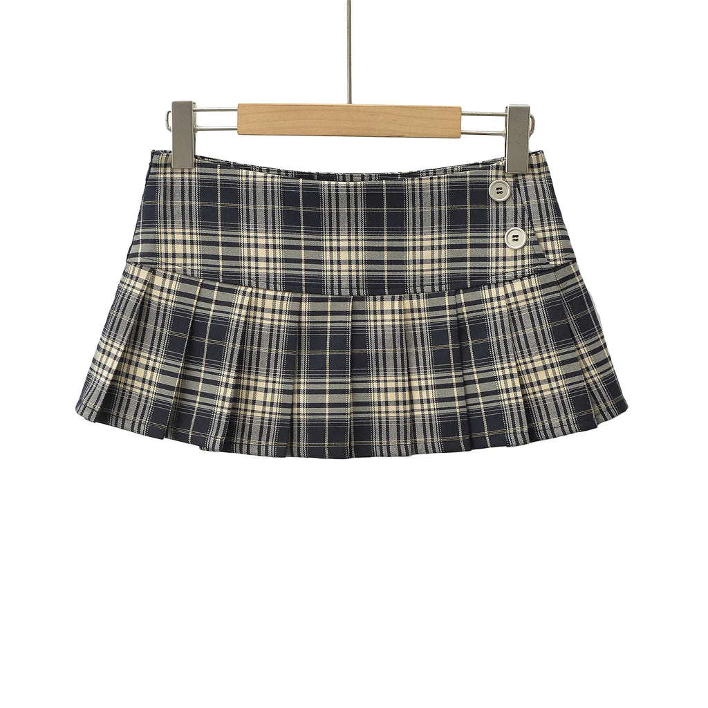 Women Y2K Plaid Pleated Mini Skirt Vintage Preppy Style Summer Skirt