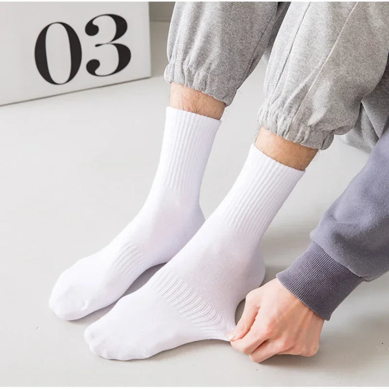 Men Cotton White Sports Socks Breathable Long Tube Socks Multi Pairs Big Size
