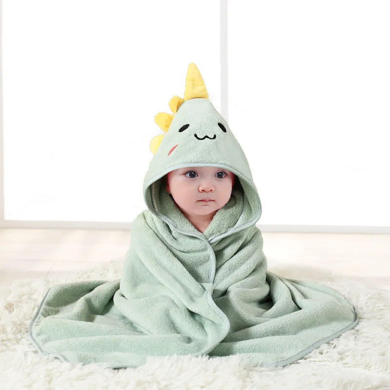 Baby Hooded Bathrobe Towel Blanket Coral Fleece Toddler Swaddle Kids Bath Wrap