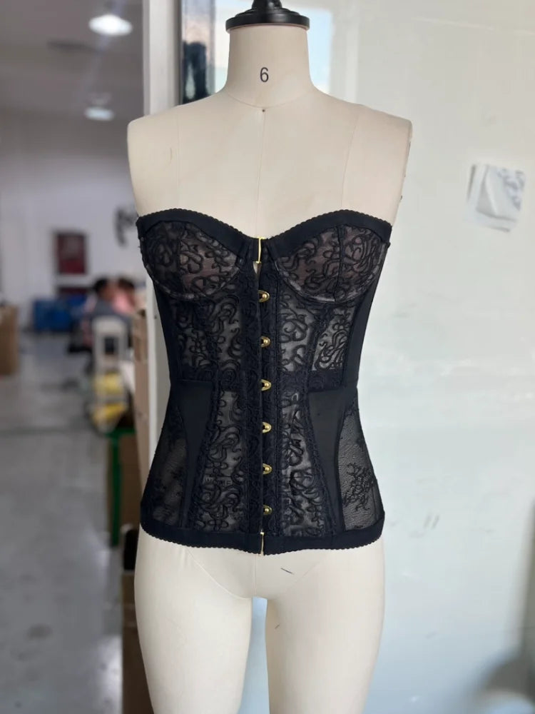 Women Lace Corset Strapless Top Sleeveless Slim Fit Summer Fashion Streetwear Vest