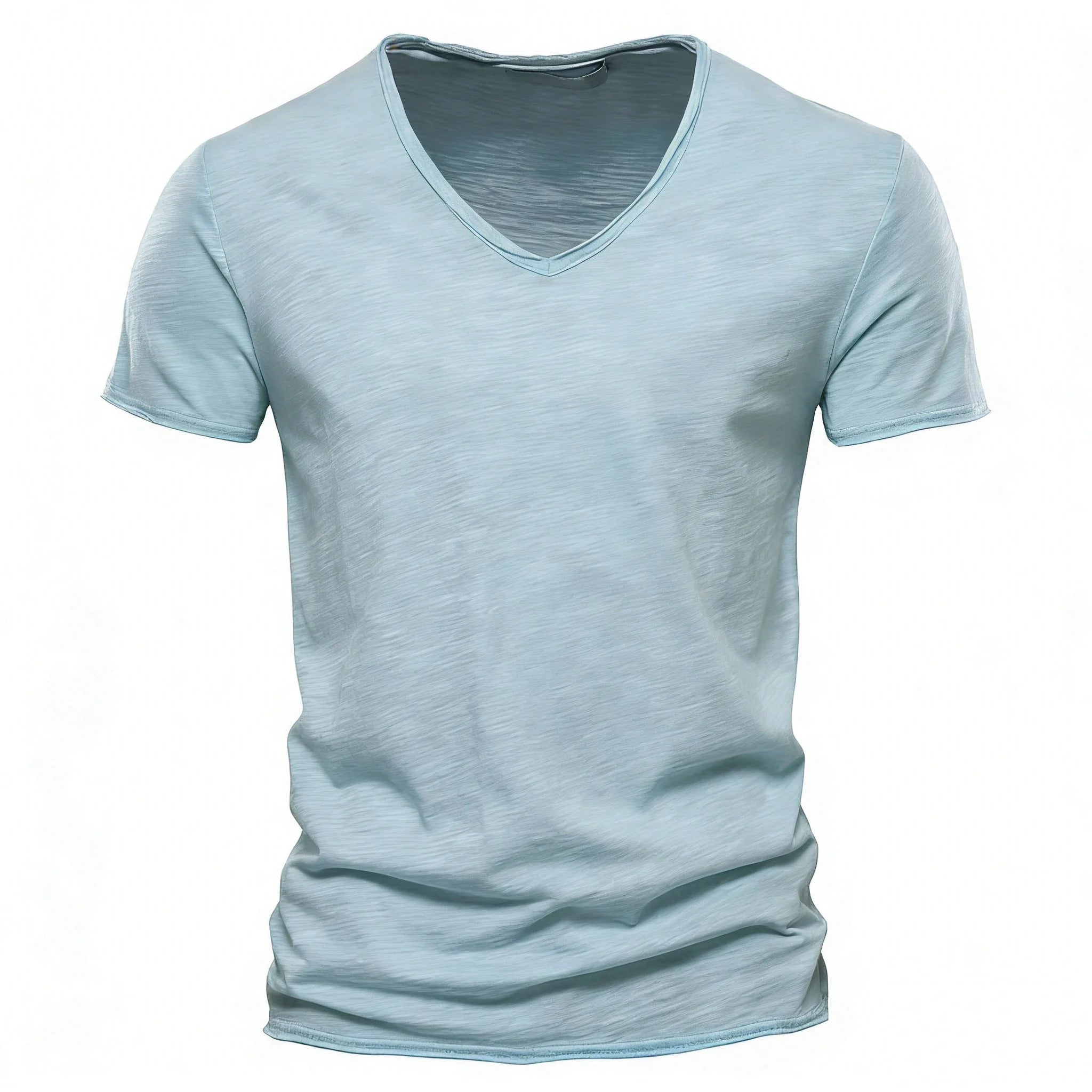 Men Cotton V-Neck Slim Fit T Shirt Short Sleeve Fashion Basic Tee