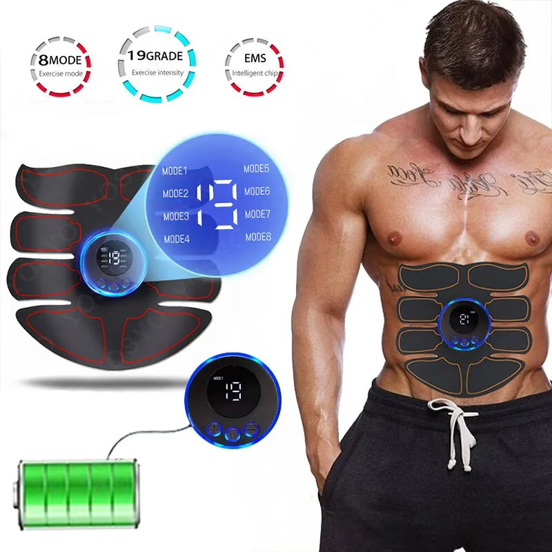 EMS Abs Stimulator Pads Muscle Toner Electric Abdominal Trainer USB Rechargeable Fitness Body Workout Patch
