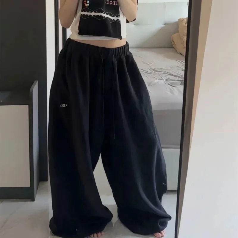 Women Oversized Wide Leg Sweatpants Retro Hip Hop Jogging Pants High Waist Casual Streetwear