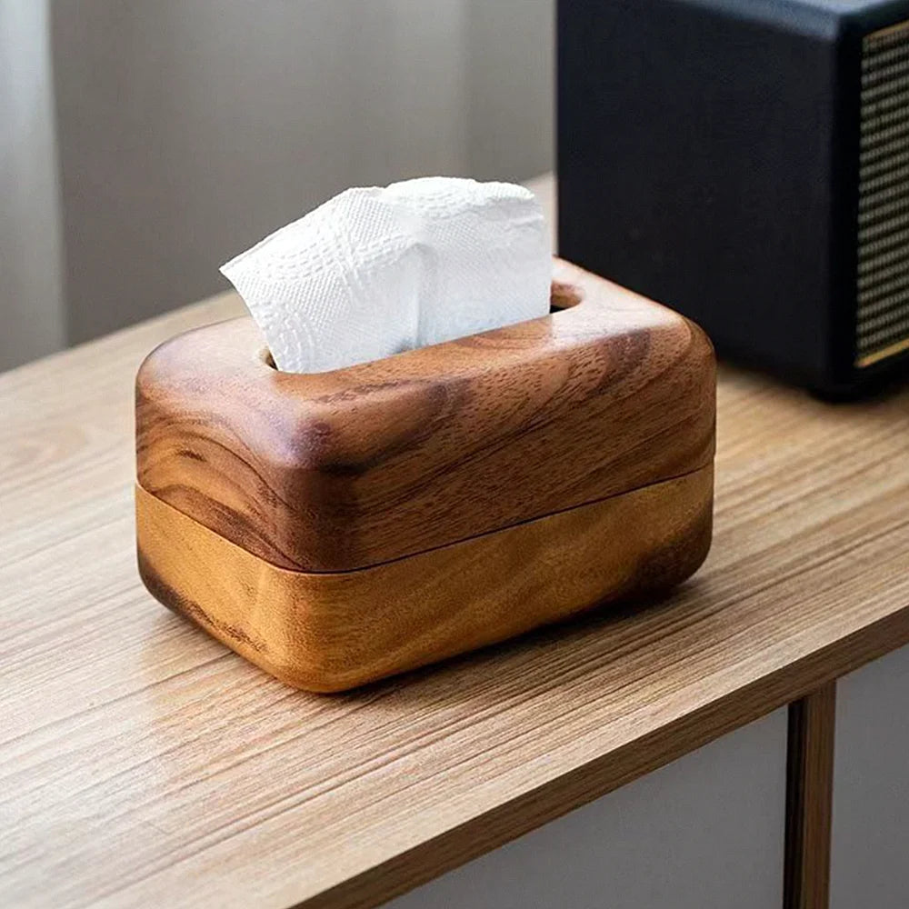 Black Walnut Wooden Tissue Box Holder Dining Table Paper Dispenser Container