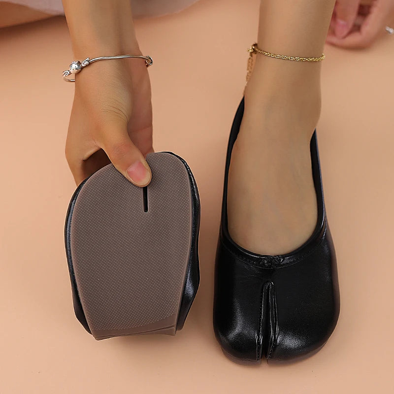 Women Leather Toe Separator Loafers Flat Slip On Casual Breathable Shoes