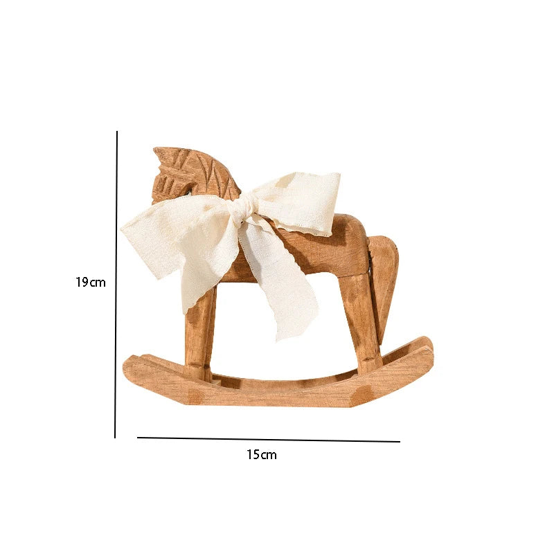 Hand Carved Wooden Rocking Horse Desktop Decoration Ornament