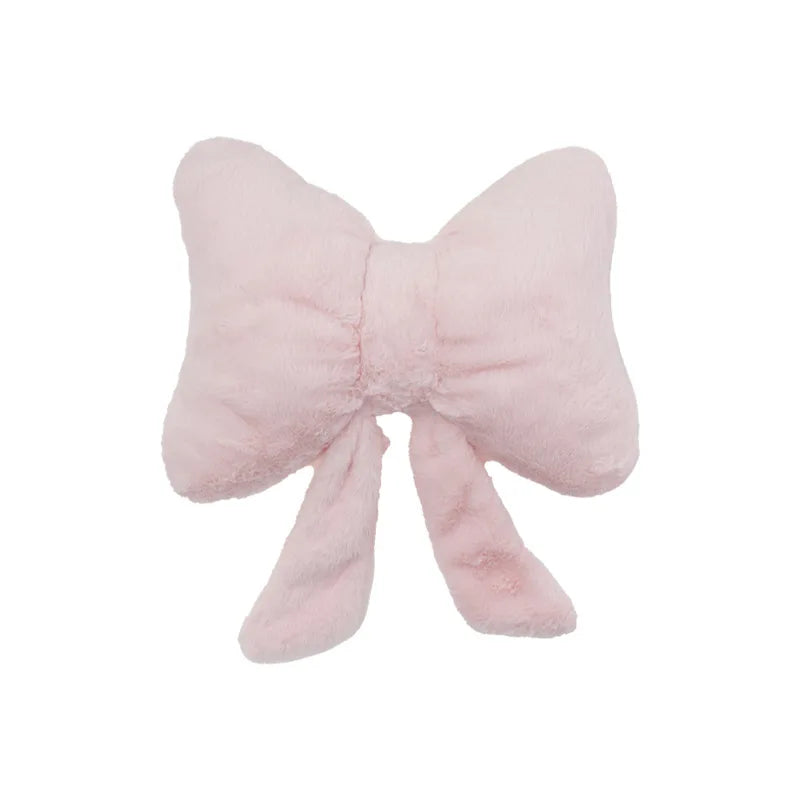 Pink Bow Faux Rabbit Fur Cushion Pillow for Sofa Car Seat Decor