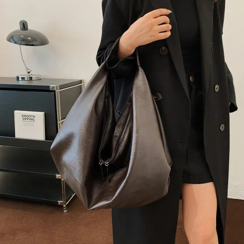 Women Large Black Hobo Shoulder Bag Soft Leather Tote Crossbody Travel Handbag
