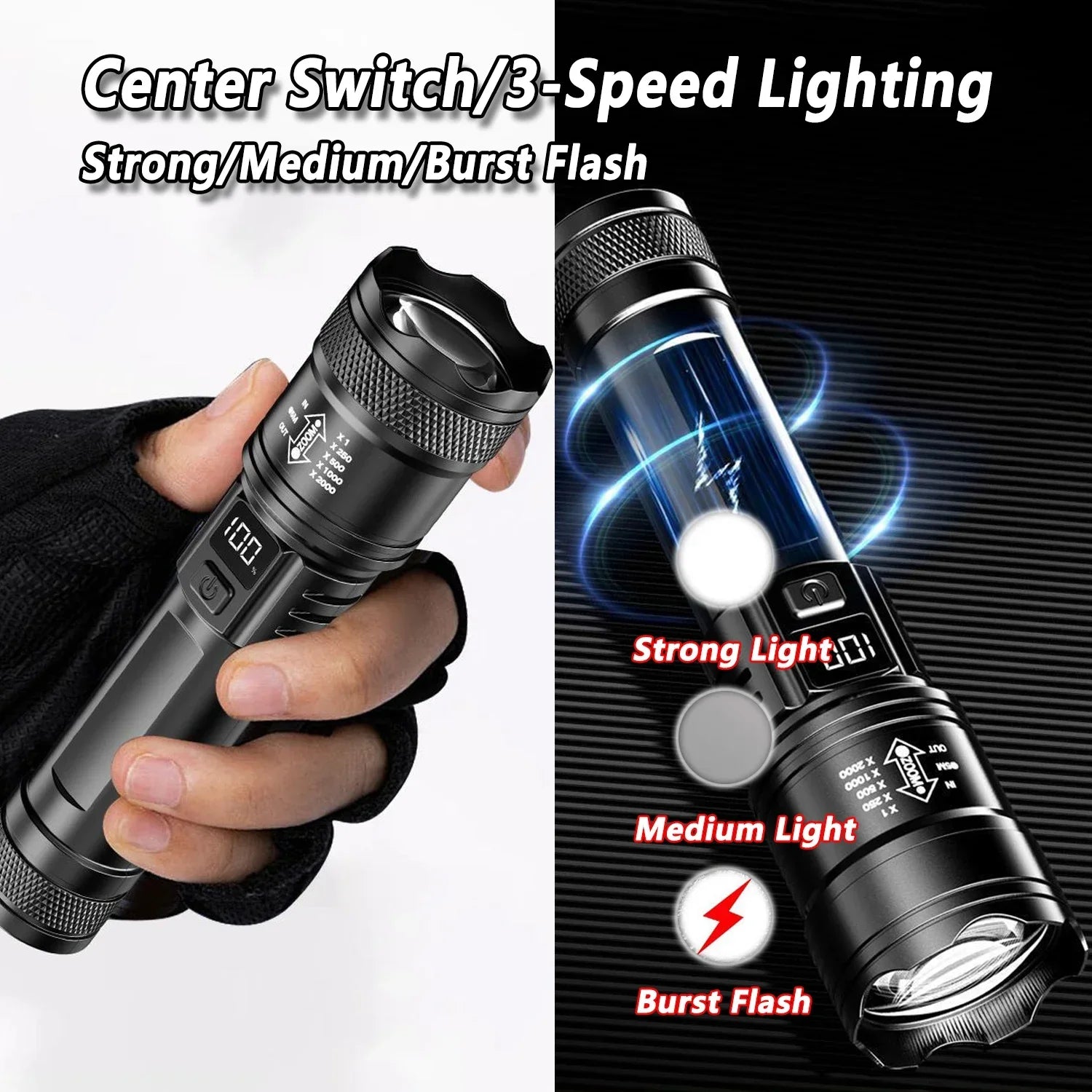 Ultra Bright LED Flashlight 2000LM Rechargeable