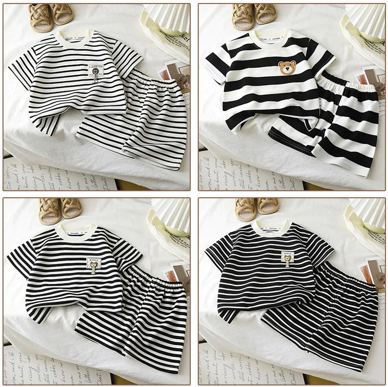 Kids Striped Short Sleeve T-Shirt and Shorts Set Summer Two Piece Outfit