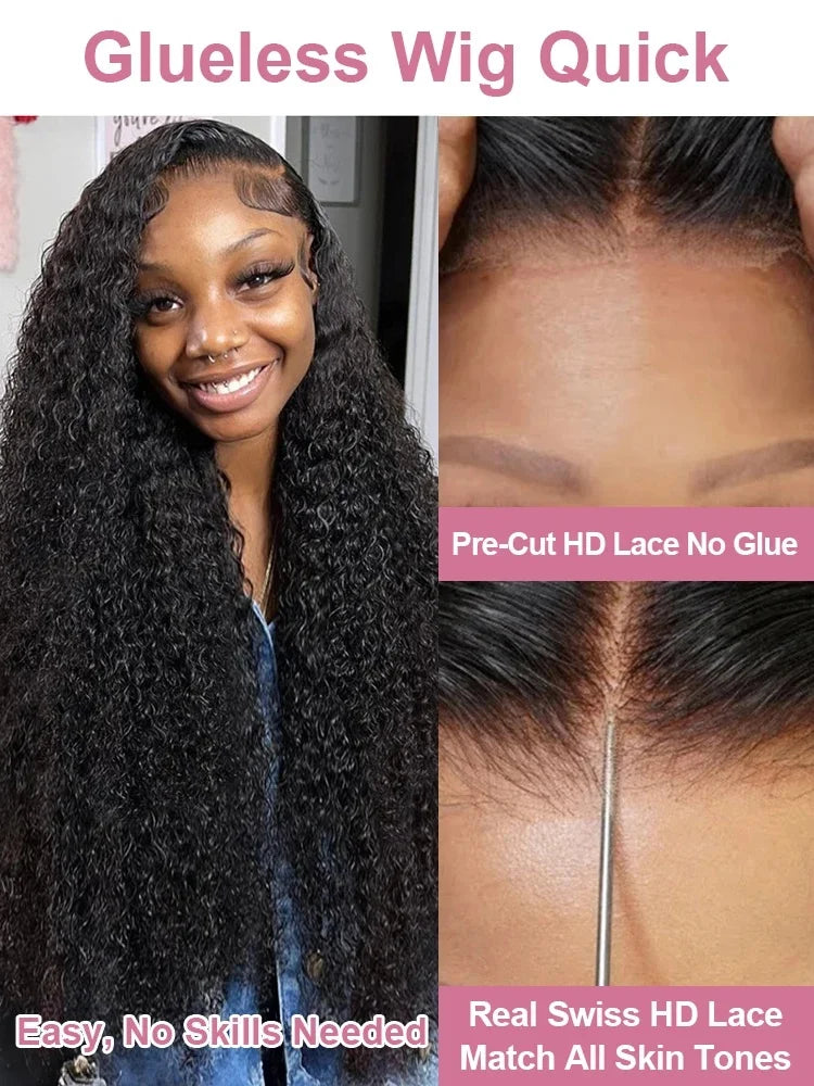 Deep Wave Human Hair Wig – HD Lace Front Glueless Wig Natural Hairline