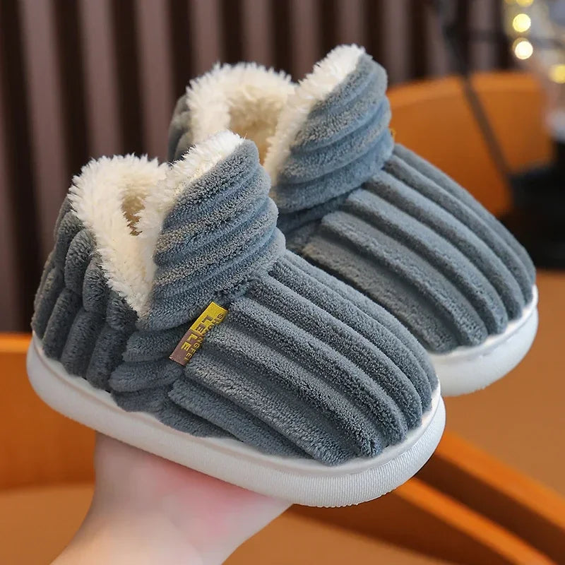 Kids Winter Plush Slippers Non-Slip Soft Sole Warm Indoor Shoes for Boys Girls Cozy Cotton House Shoes