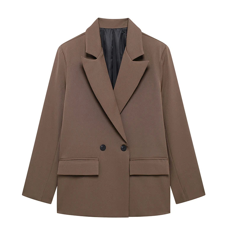 Women Double Breasted Blazer with Pockets Vintage Office Jacket