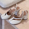 Women Patent Leather Tabi Split Toe Slingback High Heel Pumps Chunky Casual Shoes