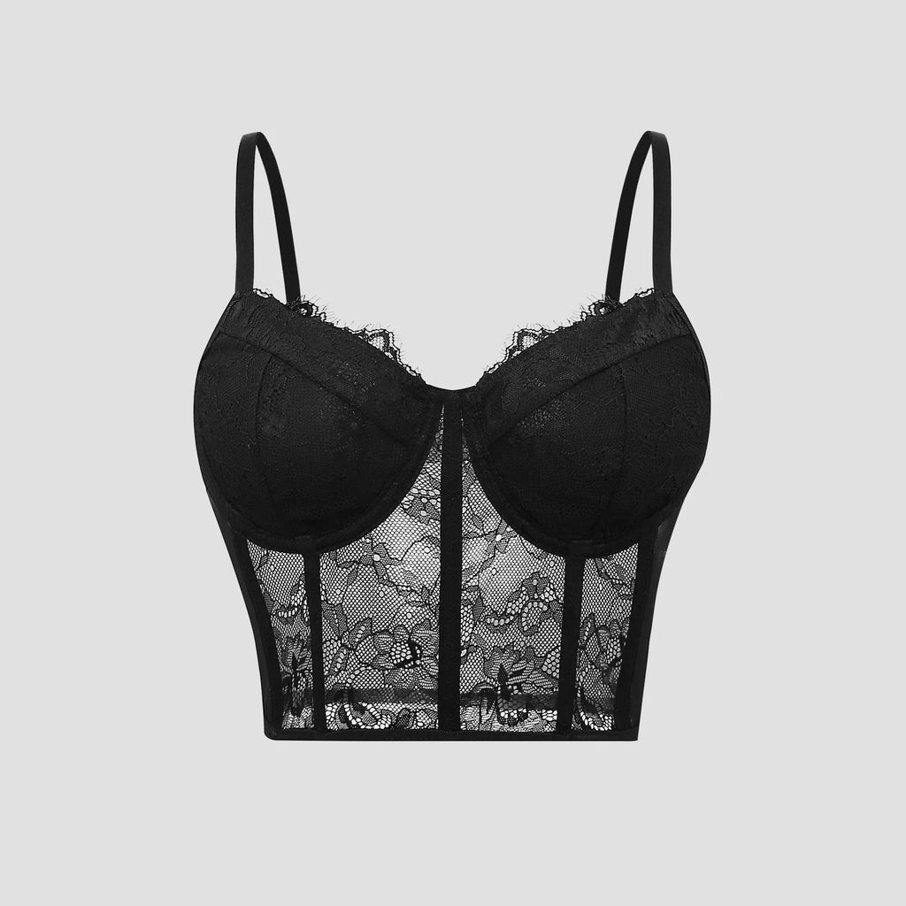 Women Mesh Push Up Corset Bralette Crop Top