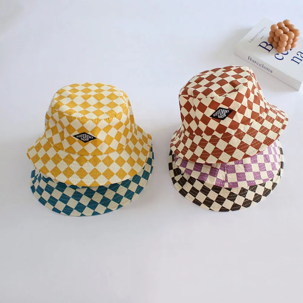 Kids Checkerboard Bucket Hat Cute Plaid Sun Hat for Boys & Girls