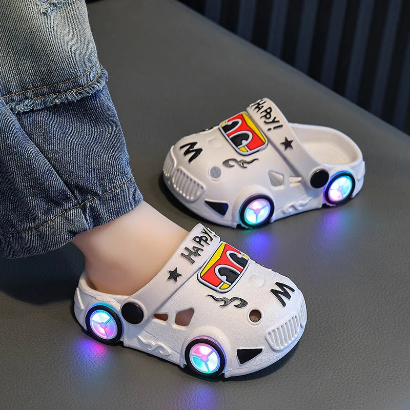 Kids Car Shape Light Up Anti Slip Soft Sole Beach Slippers