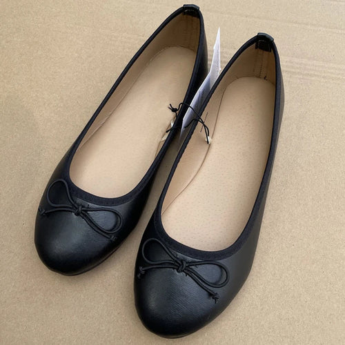 Women Bowknot Ballerina Flats Round Toe Slip On Leather Loafers