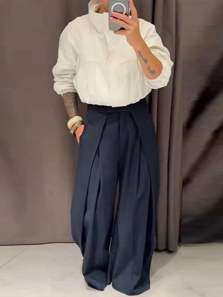 Women Striped Wide Leg Pants High Waist Loose Trousers Spring 2026