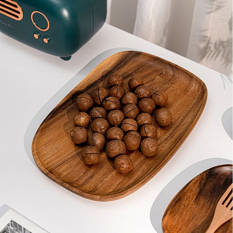 Wood Serving Tray Irregular Oval Plate Fruit Sushi Bread Dish Home Decor