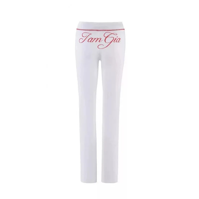 Women Zip Up Long Sleeve Spring Top with Low Waist Flared Pants Two Piece Outfit