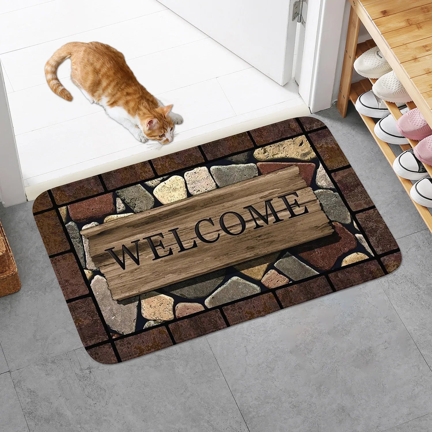 Floral Letter Anti Slip Door Mat Welcome Rug