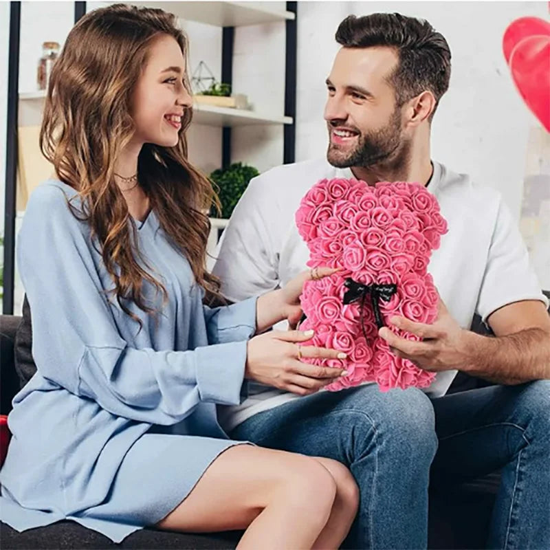 Rose Flower Teddy Bear Gift with Box for Women