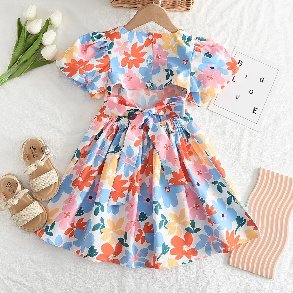 Girls Rose Pink Plaid Bow Midi Dress Princess Party Sundress