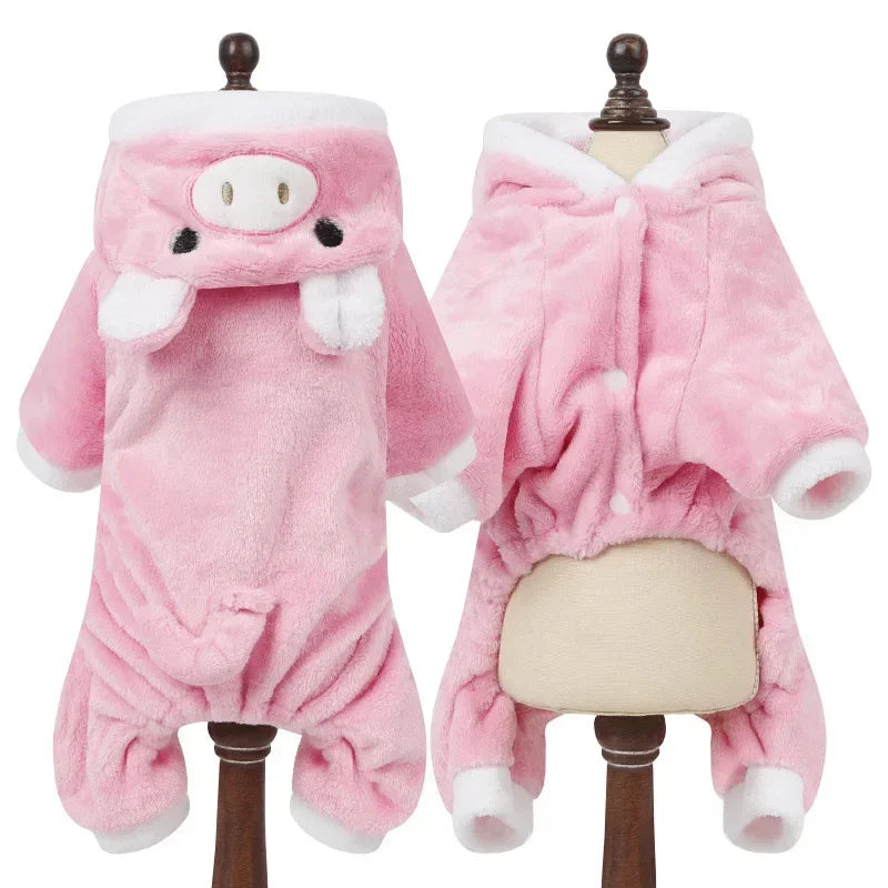 Cartoon Pet Jumpsuit Warm Dog Cat Pajama Outfit for Small Pets