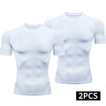 Men 2 Piece Compression T Shirt Set Quick Dry Running Gym Fitness Sport Tops