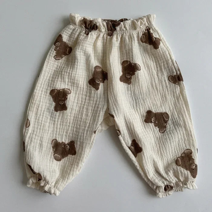 Organic Cotton Baby Muslin Pants Soft Print Newborn Toddler Capris