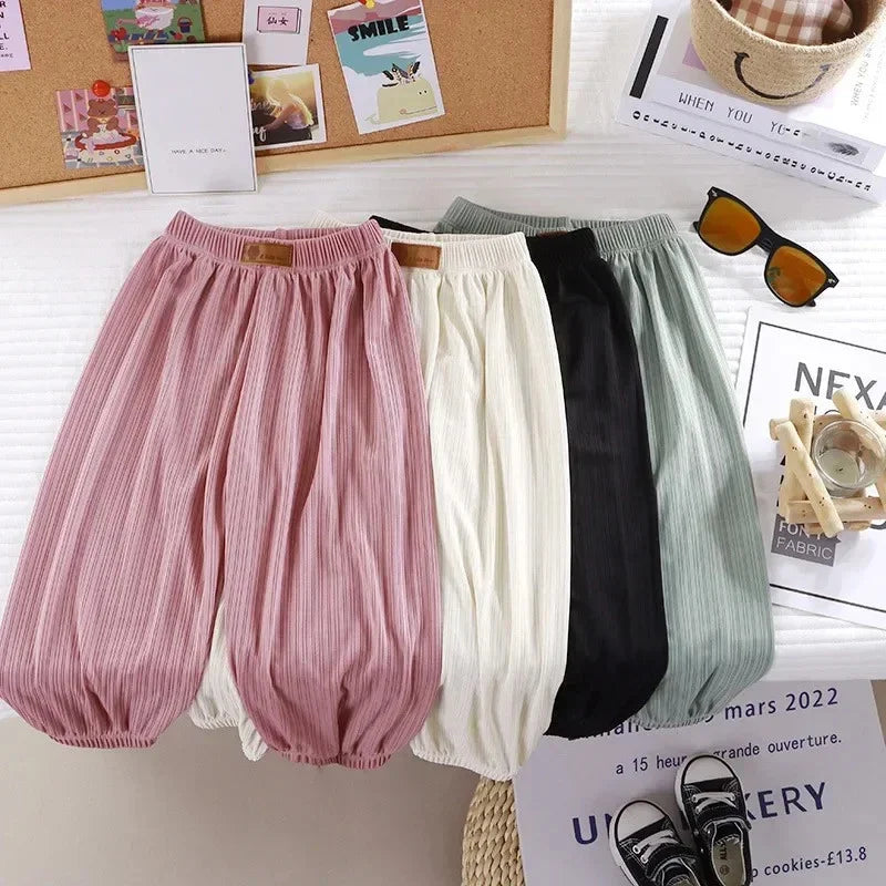 Kids Summer Thin Breathable Pants Anti Mosquito Candy Color Boys Girls Baby Trousers