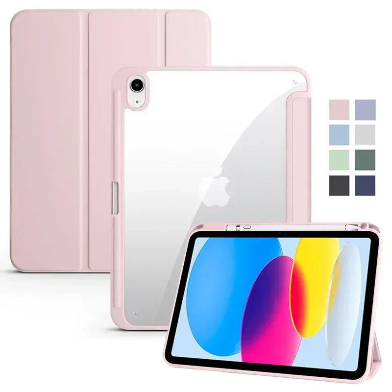 iPad Trifold Clear Back Case with Pen Holder Acrylic Hard Cover