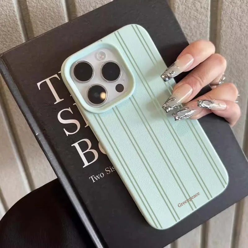 Green Stripe Lichee Pattern Silicone iPhone Case