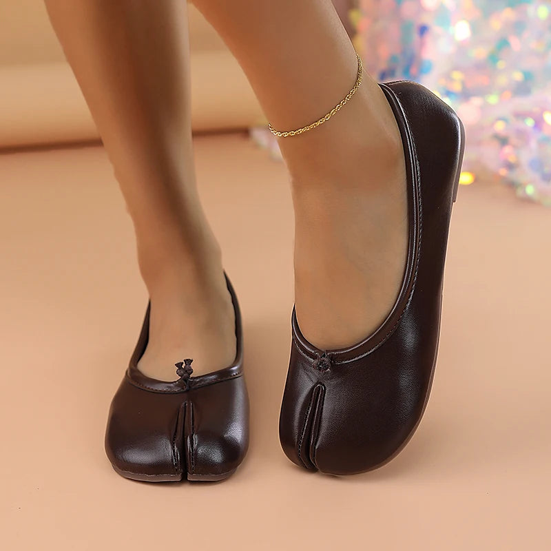 Women Leather Toe Separator Loafers Flat Slip On Casual Breathable Shoes